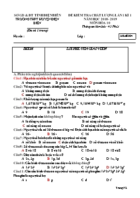 Kiểm tra định kỳ môn Hóa học Lớp 10 - Lần 1 học kỳ 2 - Năm học 2017-2018 - Trường THPT huyện Điện Biên (Mã đề 001)